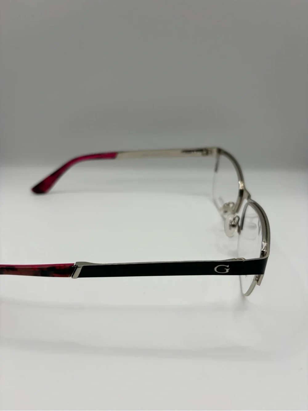 Guess Semi-Rim Petite Fit Eyeglass Frames in Black with Pink Temple Tips